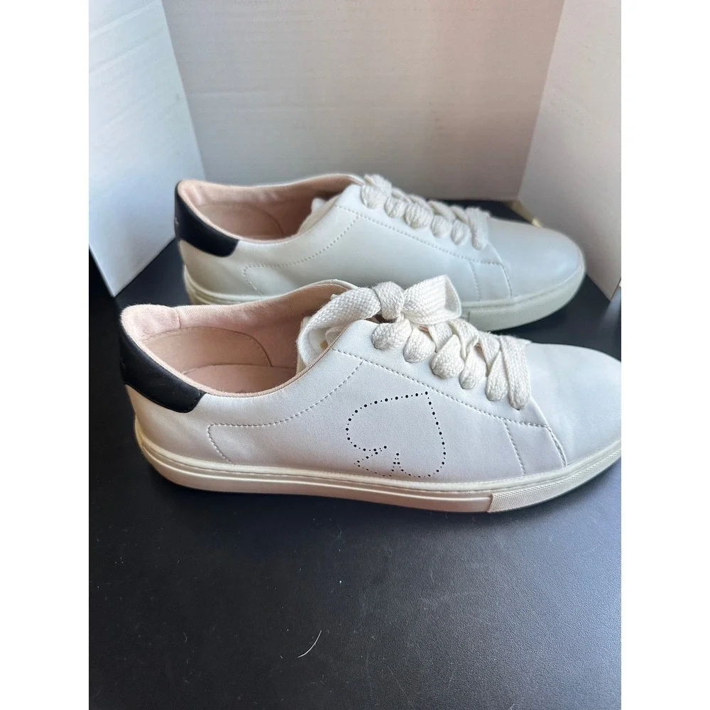 Kate Spade Angelise White‎ Leather Sneakers Lace Up Comfort Walking Casual  8.5B